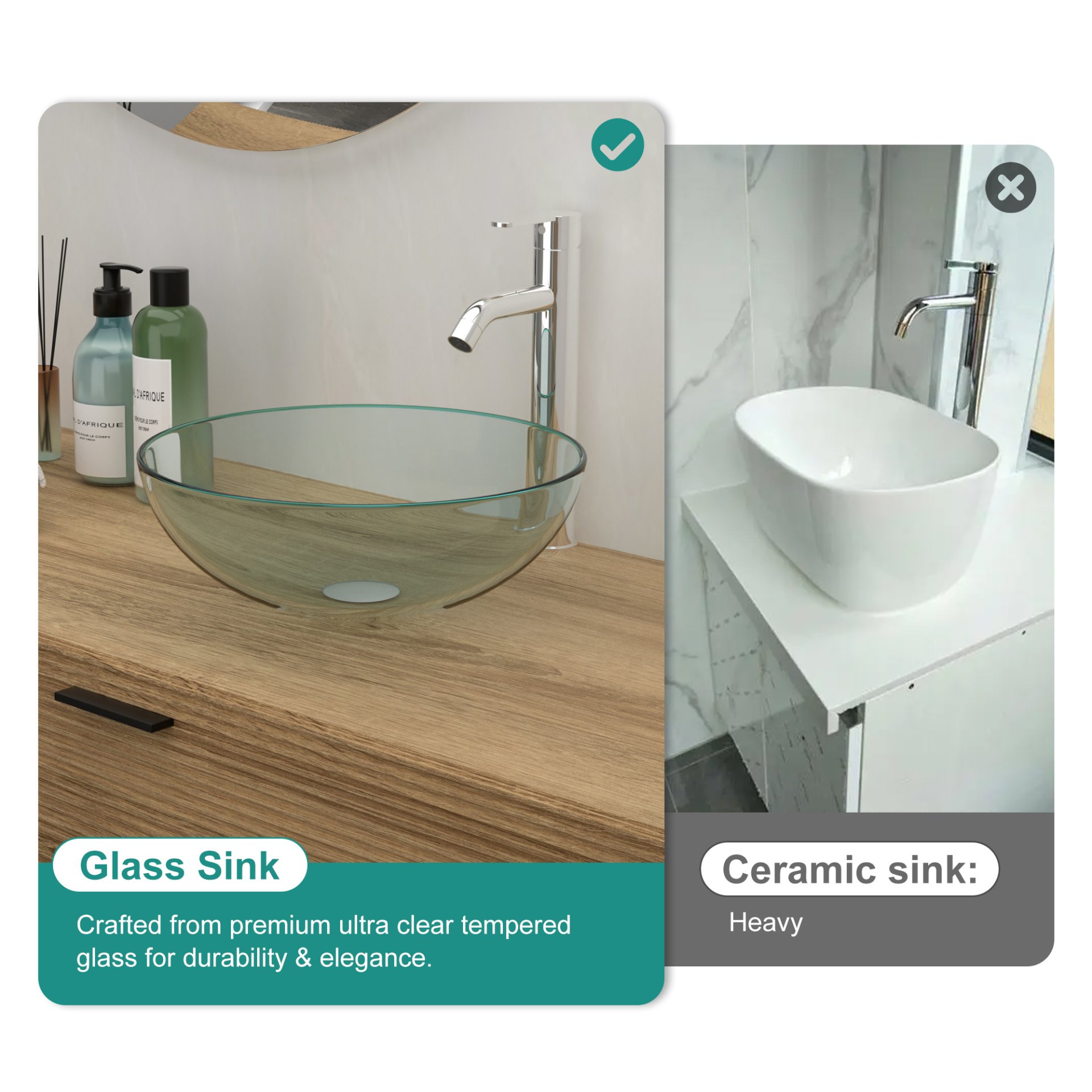 Vessel Sink With Chrome Faucet And Pop Up Drain - Clear - Image 8