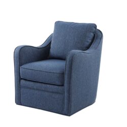 Swivel Chair With Upholstered Seat And Solid Wood Frame - Navy
