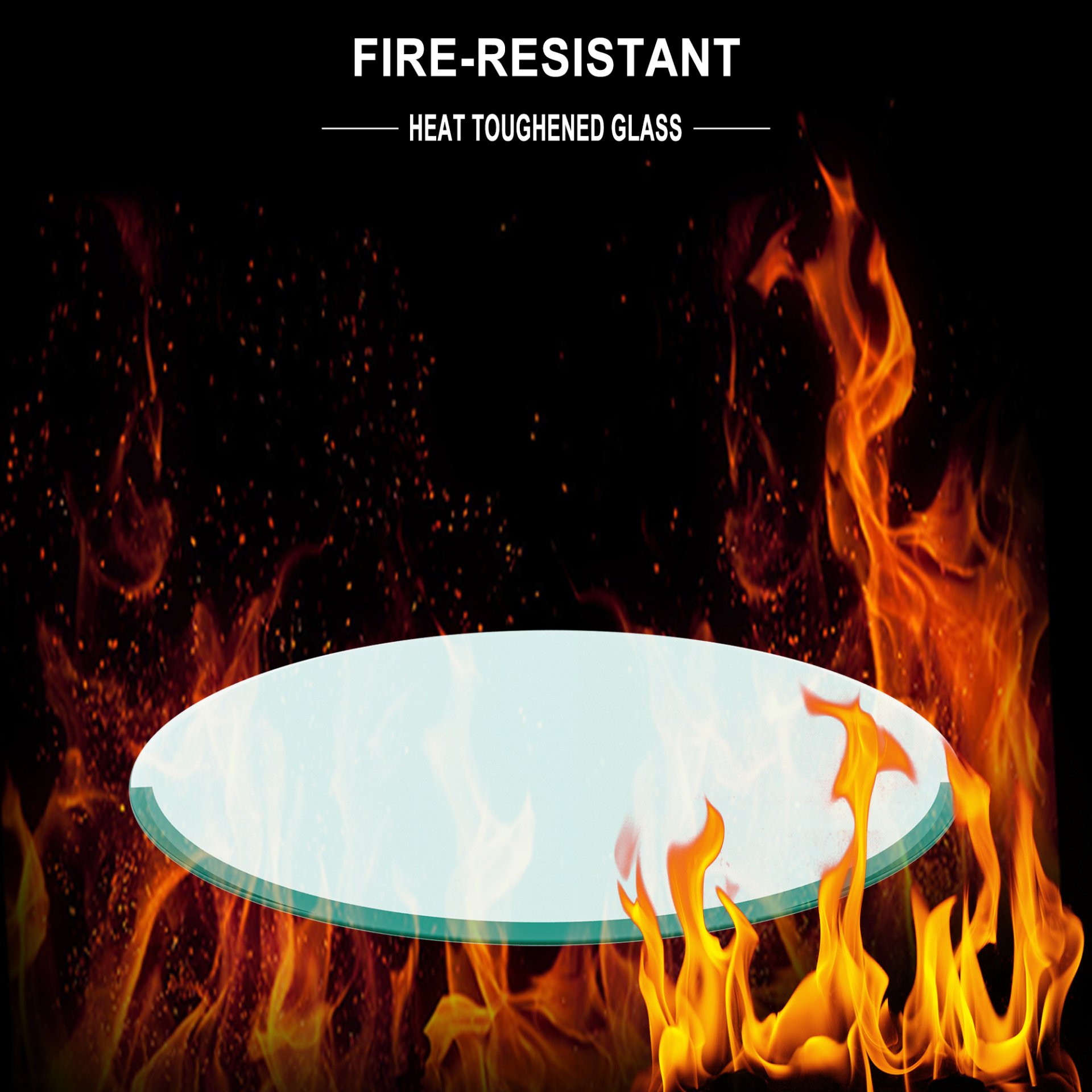 Round Tempered Glass Table Top Clear Glass, Thick Beveled Polished Edge - Black - Image 7