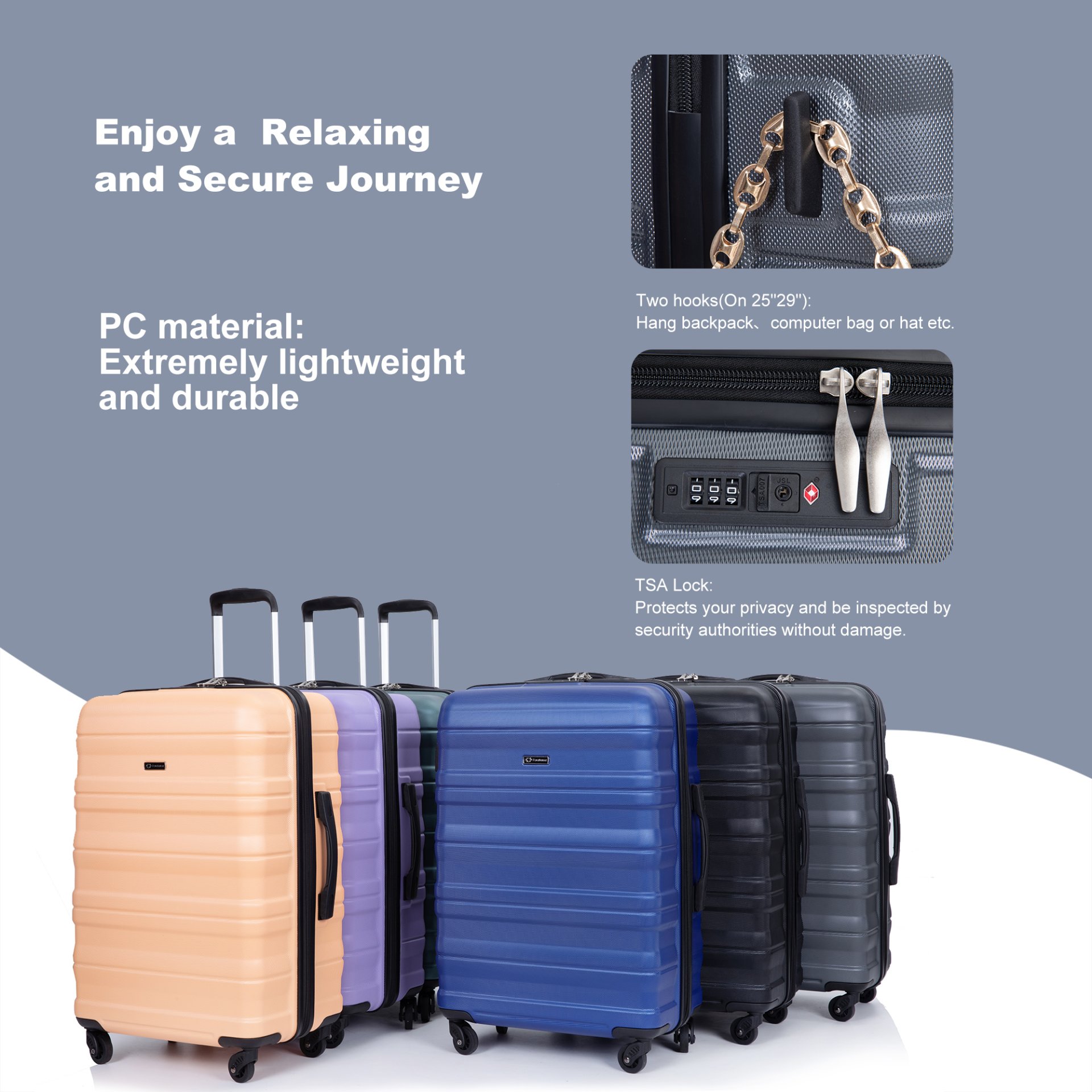 Expandable 3 Piece Luggage Sets Pc Lightweight & Durable Suitcase With Two Hooks, Spinner Wheels, Tsa Lock, (21/25/29) - Gray - Image 7