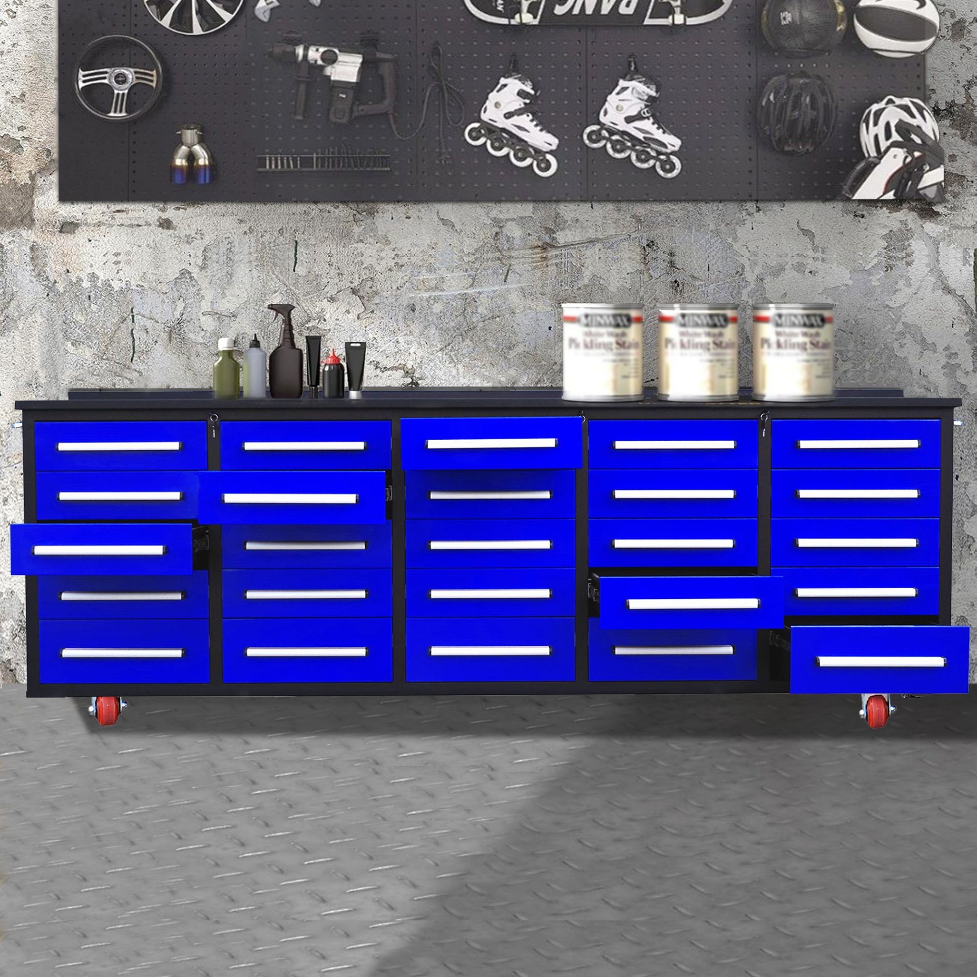 Workbench With Storage Drawers (25 Drawers) - Blue - Image 2