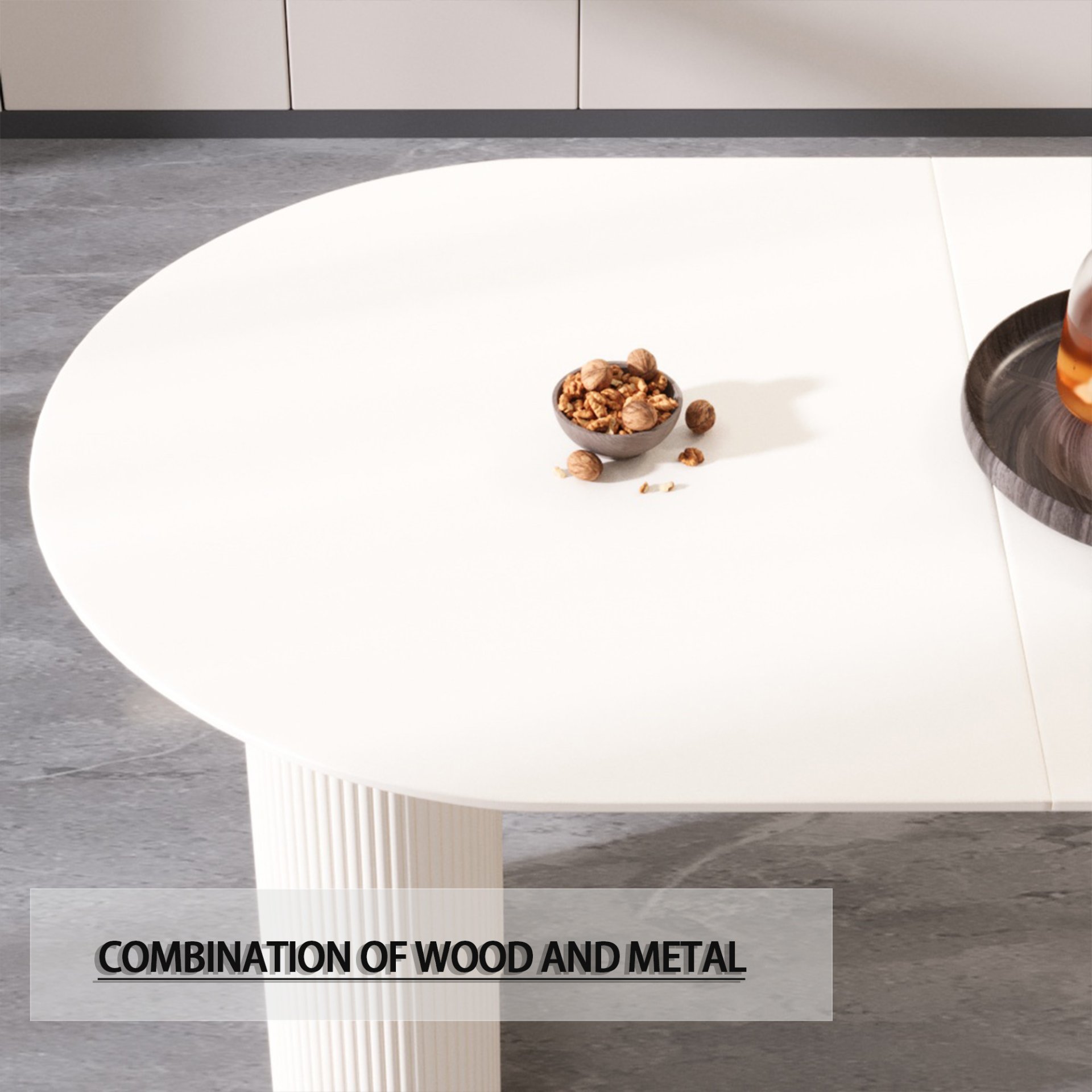 Modern Cream Style Dining Table With Round Wave Legs, 4 - 8 Person - Cream White - Image 7