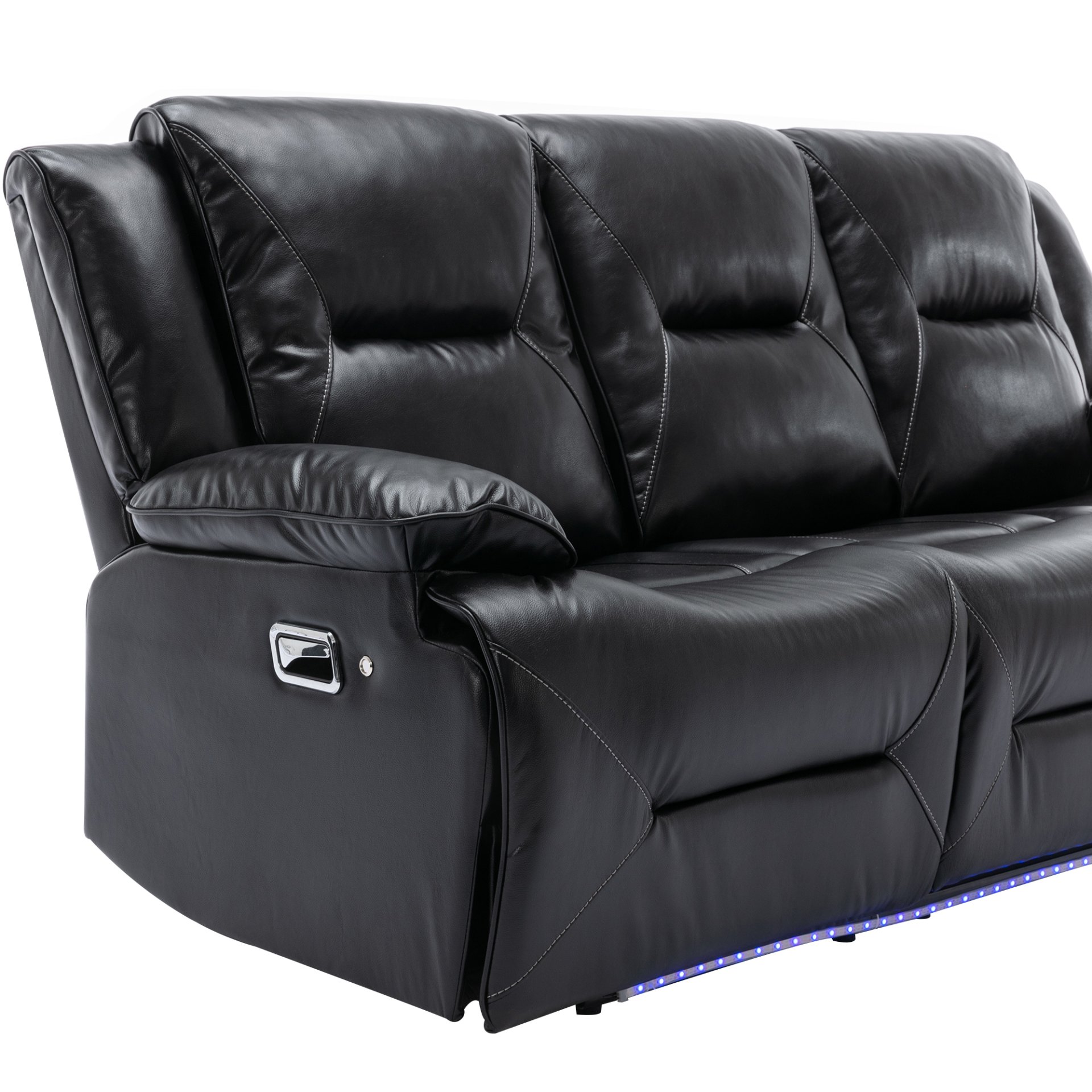 3 Seater Home Theater Recliner Manual Recliner Chair With A Led Light Strip Two Built-In Cup Holders For Living Room - Black - Image 22
