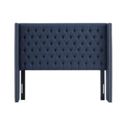 Upholstery Headboard Queen With Tufted Buttons And Nailhead Trim - Navy
