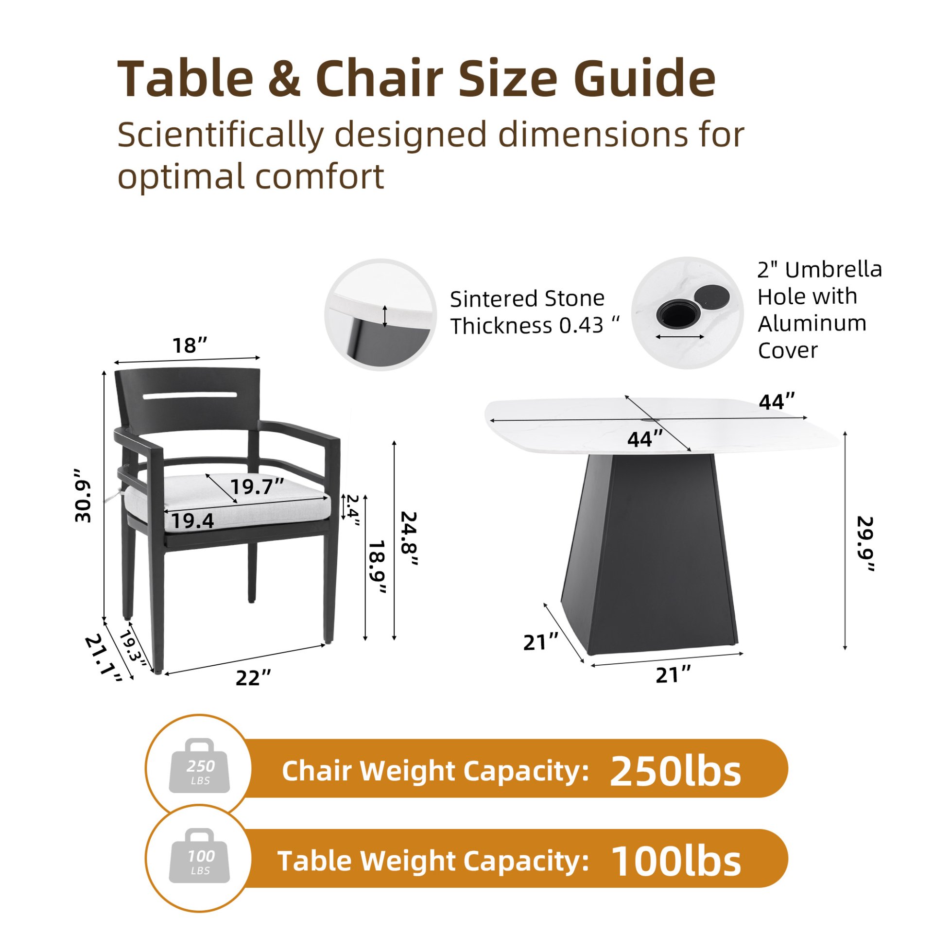 5 Pieces Outdoor Patio Dining Set, Squircle Dining Table, 4 Dining Chairs With Sunbrella Cushions - Ember Black - Image 3