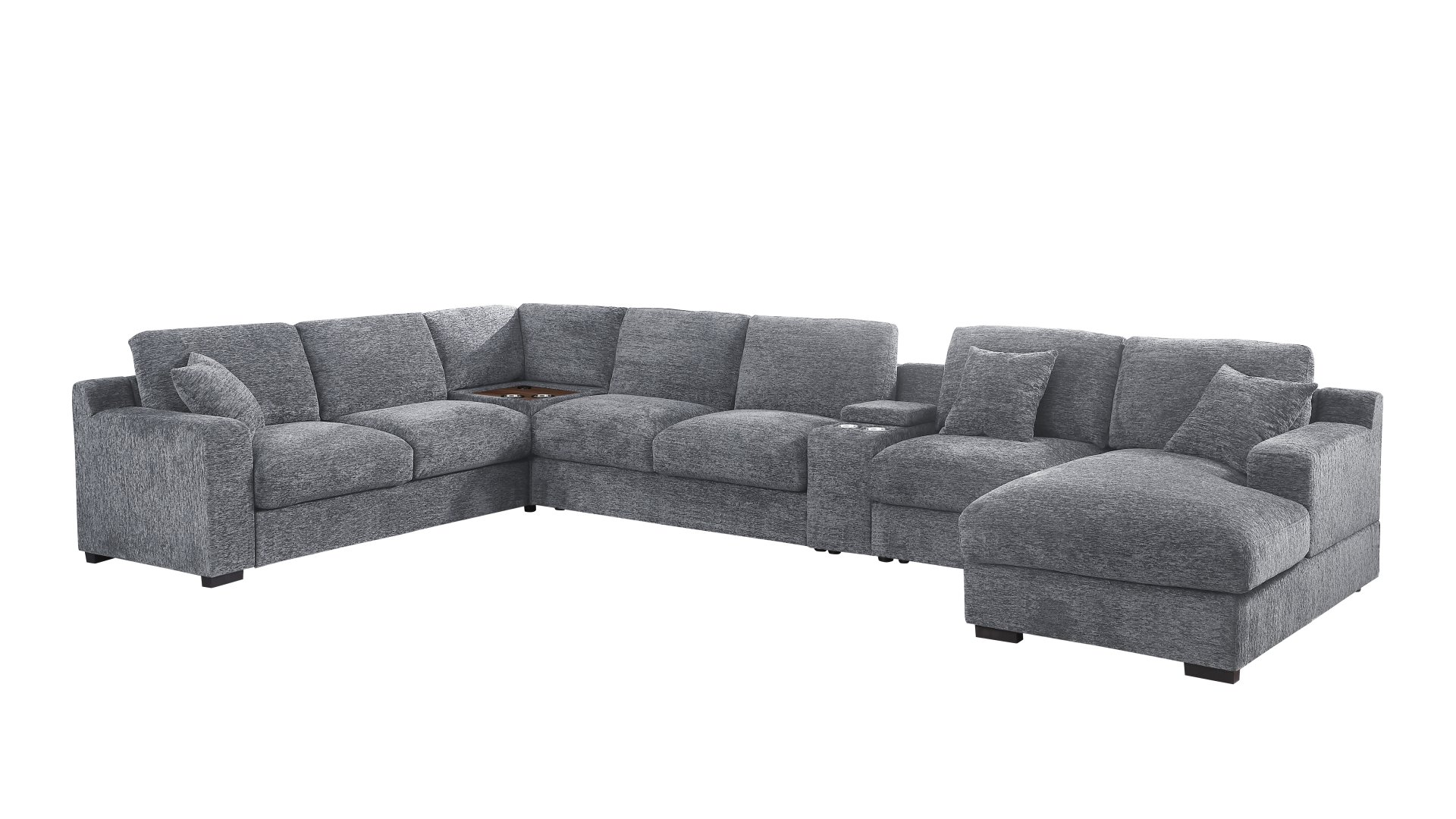 Celine - Chenille Fabric Corner Sectional Sofa With Right Facing Chaise, Cupholders, And Charging Ports - Light Gray - Image 3