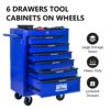Rolling Metal Tool Chest With 6 Drawers, 20" Steel Storage Cabinet With Ball Bearing Slides - Black / Blue - Image 4