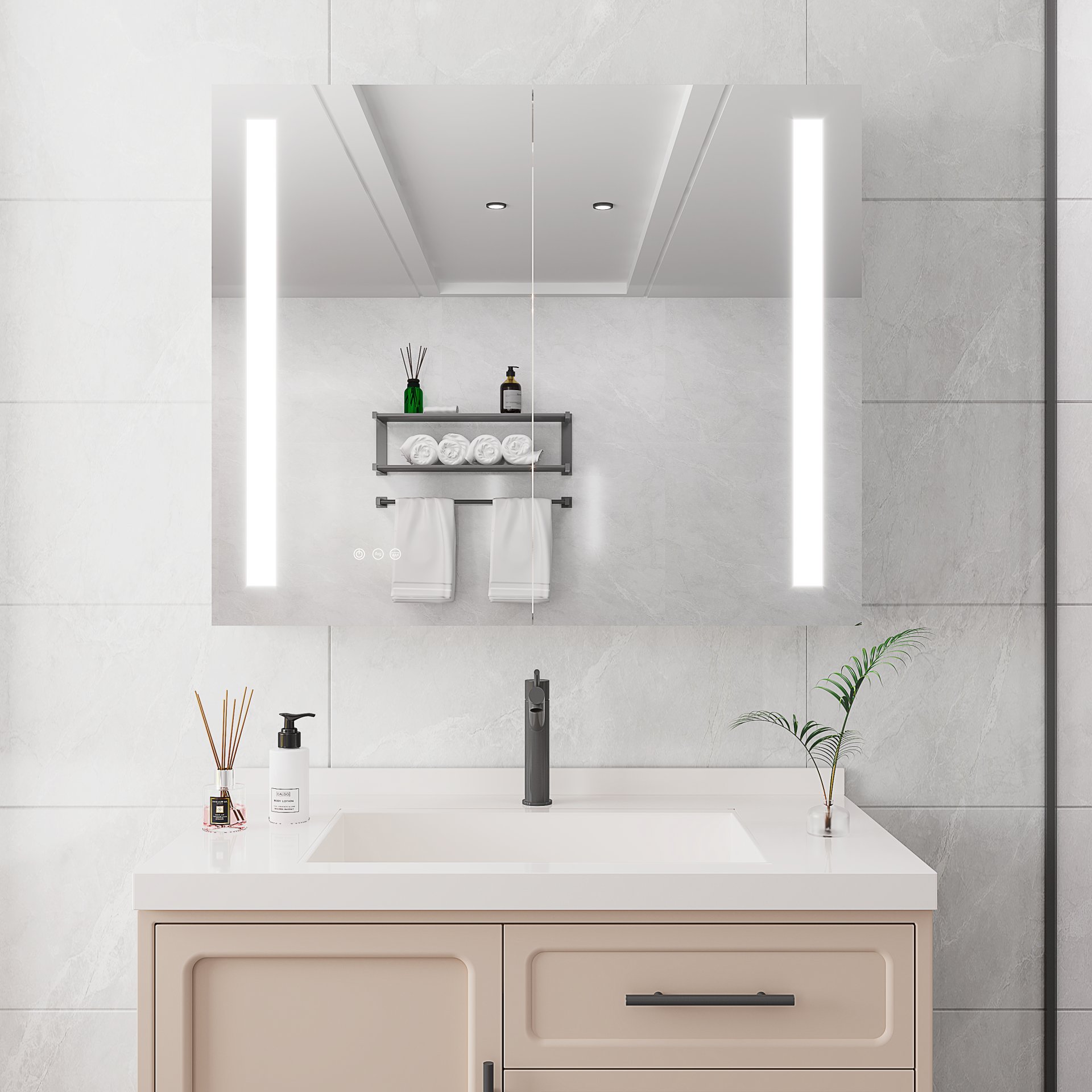 36" X 30" Medicine Cabinet With LED Vanity Mirror, Anti-Fog, Dimmable, Recessed Or Surface Mount, Aluminum 3000K~6000K Lighted Double Door Bathroom Cabinet With Touch Switch - Silver - Image 10