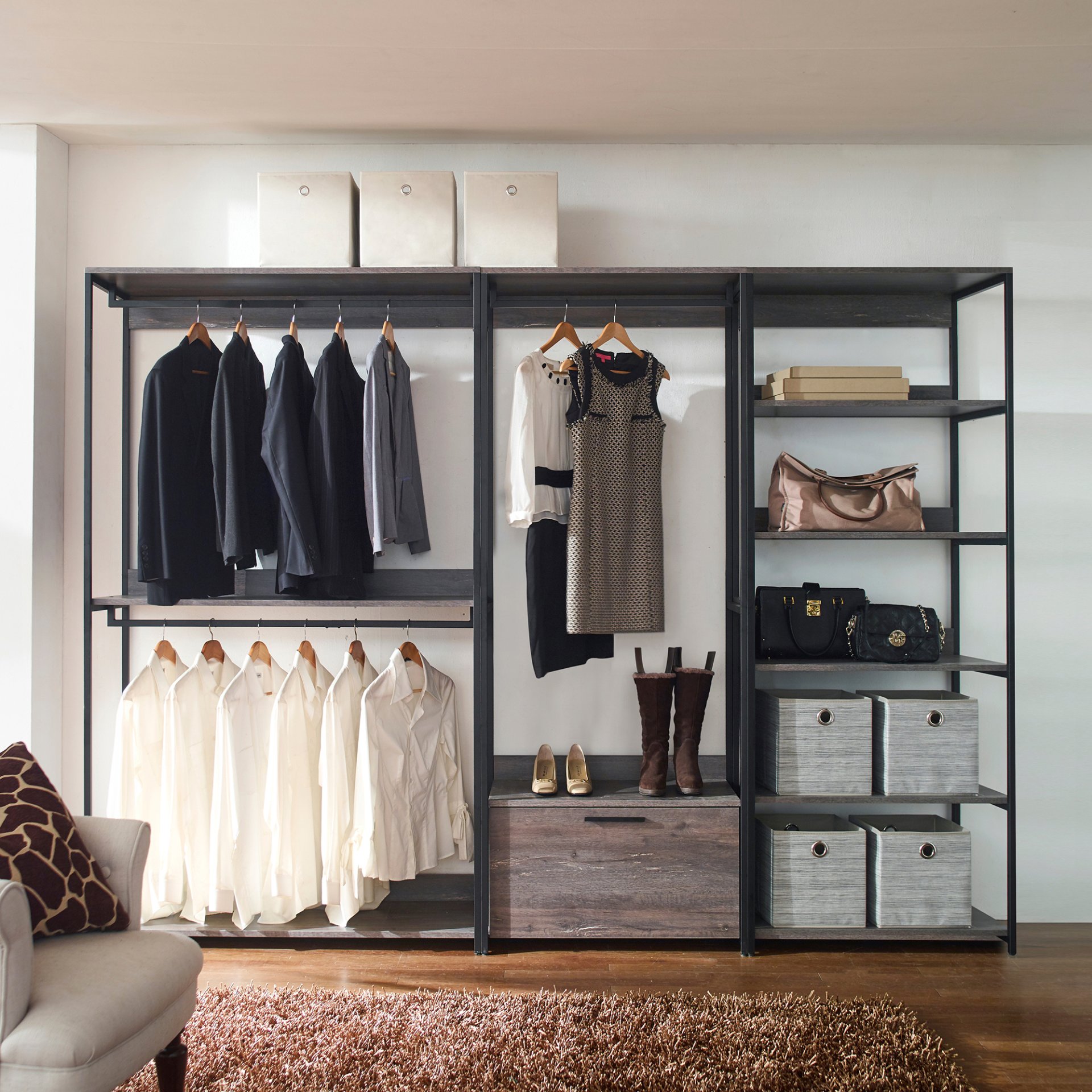 Monica - Wood Walk In Closet System, Modular Design Melamine - Rustic - Image 2