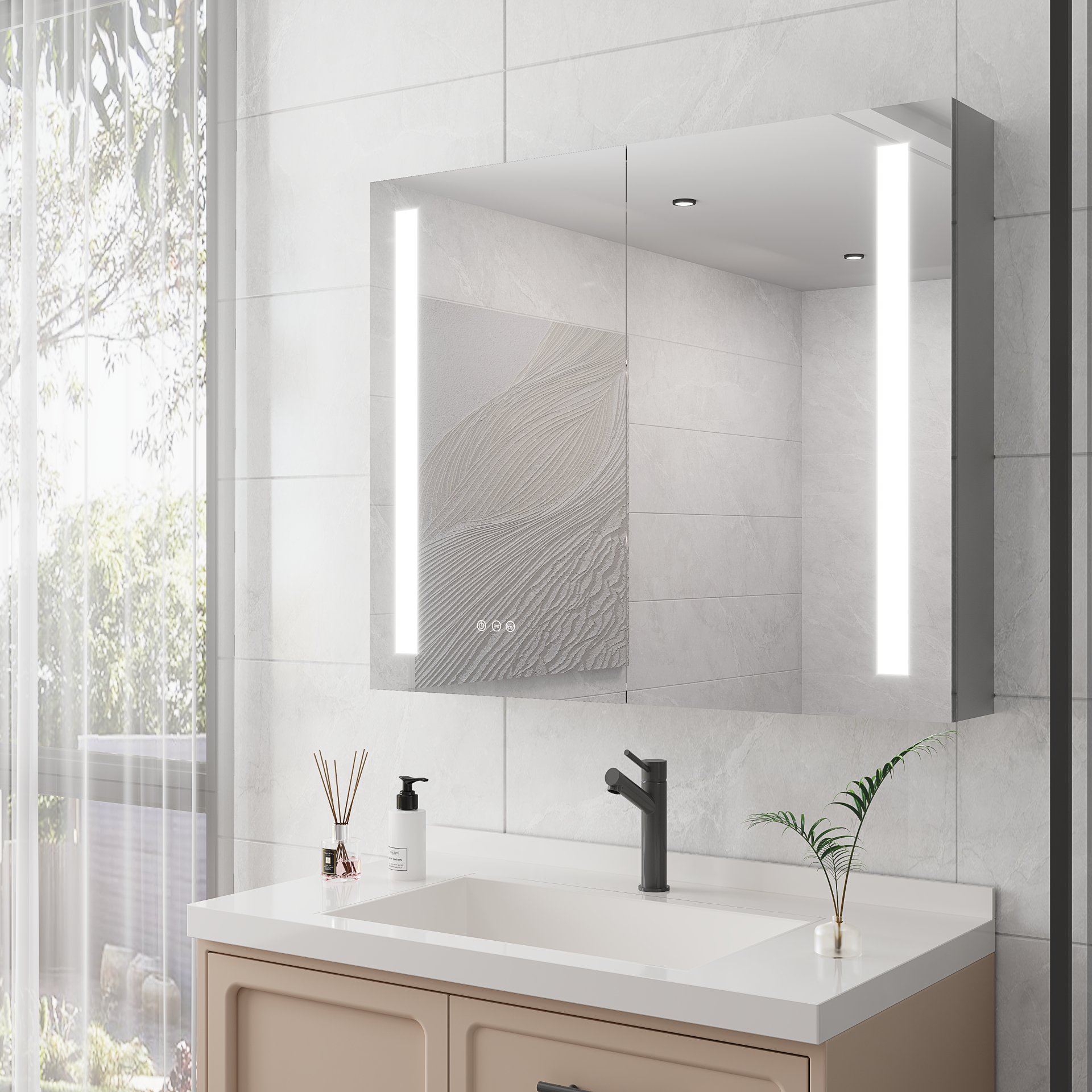 36" X 30" Medicine Cabinet With LED Vanity Mirror, Anti-Fog, Dimmable, Recessed Or Surface Mount, Aluminum 3000K~6000K Lighted Double Door Bathroom Cabinet With Touch Switch - Silver - Image 11