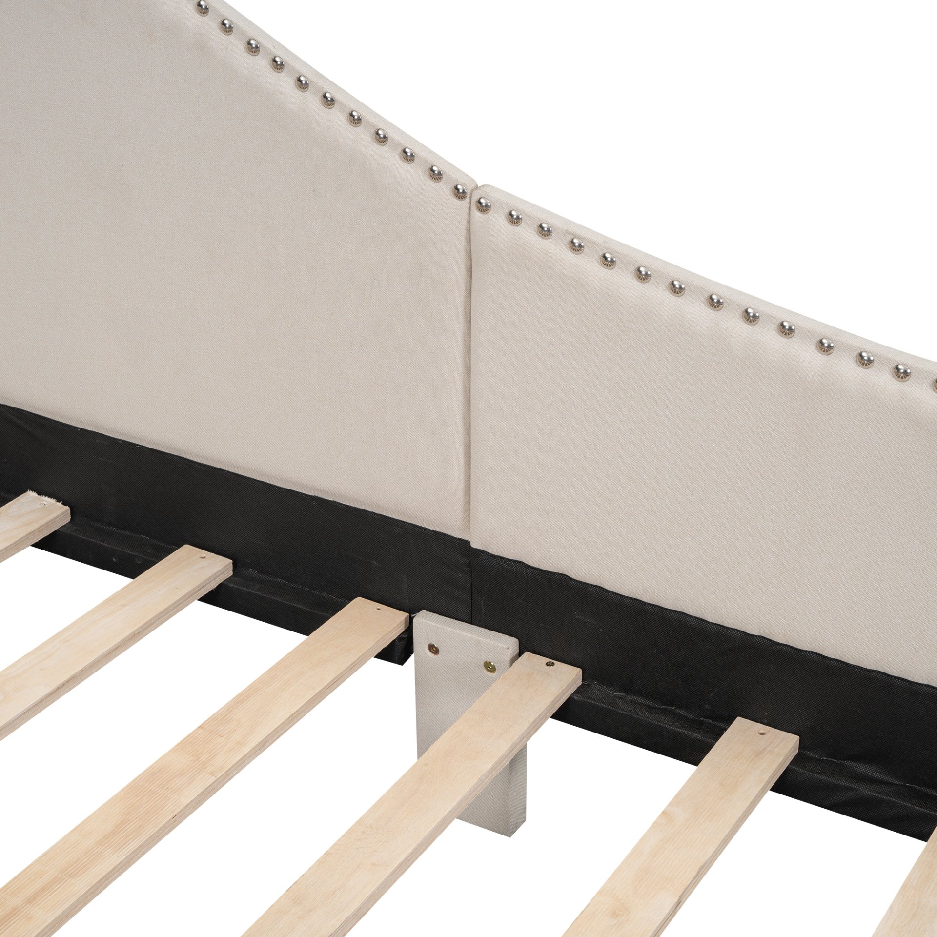 Full Size Upholstered Daybed With Headboard And Armrest, Support Legs - Beige - Image 9