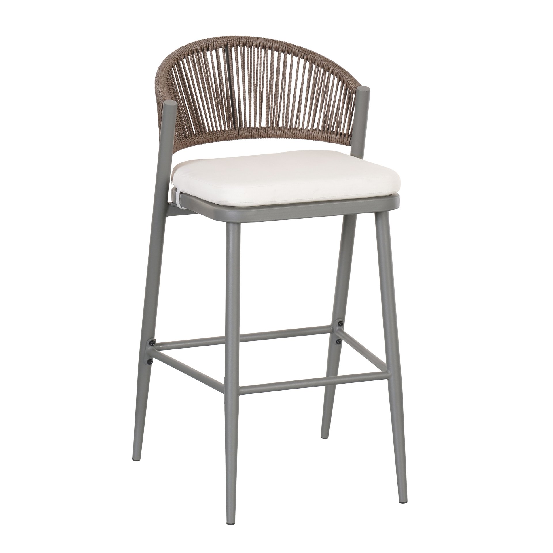 Outdoor Bar Height Metal Frame Counter Stools With Scallop Shaped Backrest & Water Resistant Cushions (Set of 2) - Matte Gray - Image 14