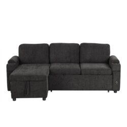 Convertible L Shaped Sofa Couch With Storage, Cup Holders, USB Ports - Black