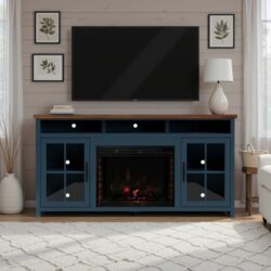 Nantucket - Fireplace TV Stand Console For TVs Up To 85" - Blue Denim / Whiskey
