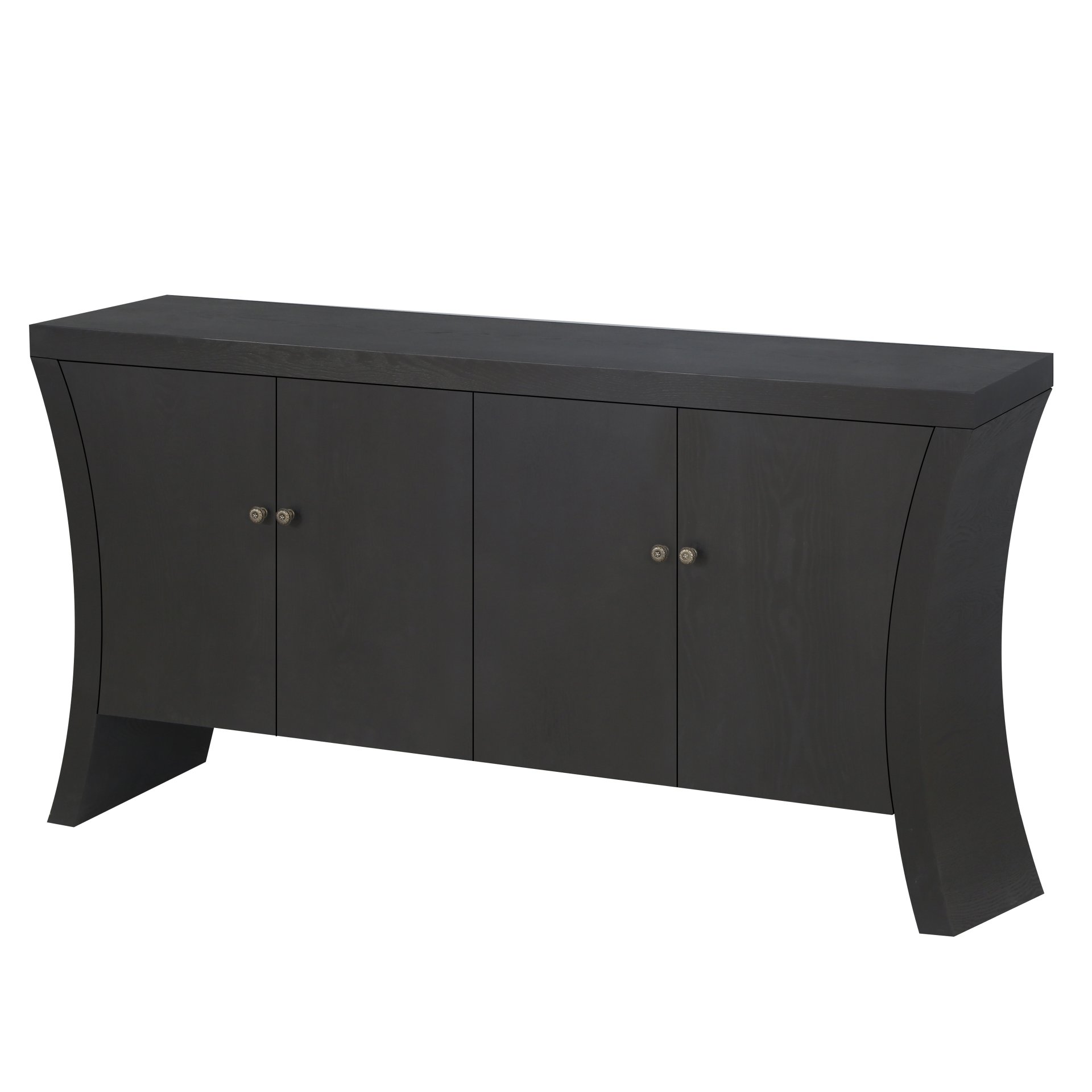 Refined 4 Door Credenza With Arc Legs & Bronze Clasps, Advanced Storage Design - Black - Image 7