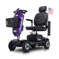Max Plus - 4 Wheels Outdoor Compact Mobility Scooter With 2 Pieces X 20Ah Lead Acid Battery, 16 Miles, Cup Holders & USB Charger Port - Dark Purple