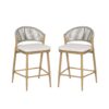Outdoor Counter Height Aluminum Frame Counter Stools With Scallop Shaped Backrest & Water Resistant Cushions (Set of 2) - Maple - Image 6