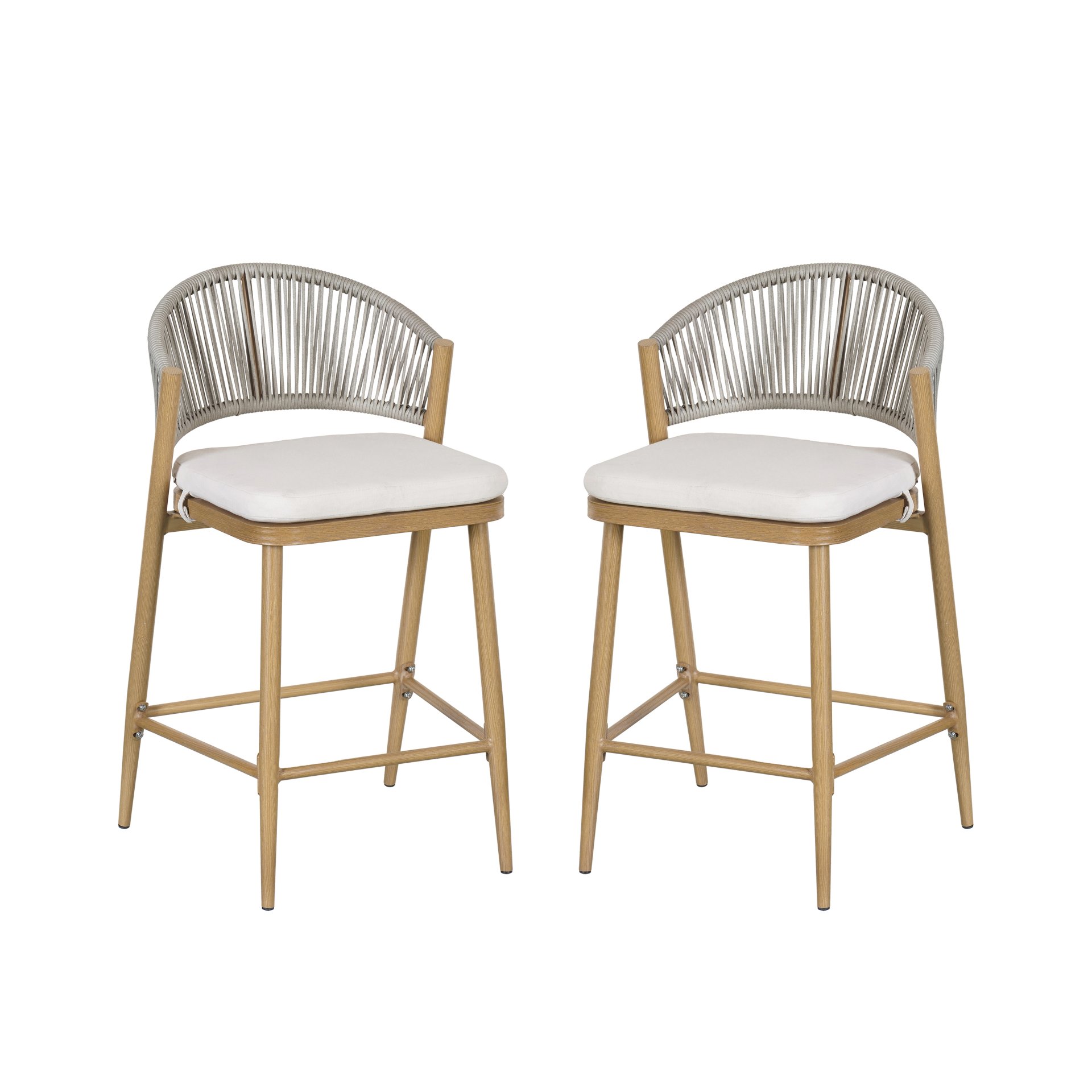 Outdoor Counter Height Aluminum Frame Counter Stools With Scallop Shaped Backrest & Water Resistant Cushions (Set of 2) - Maple - Image 6