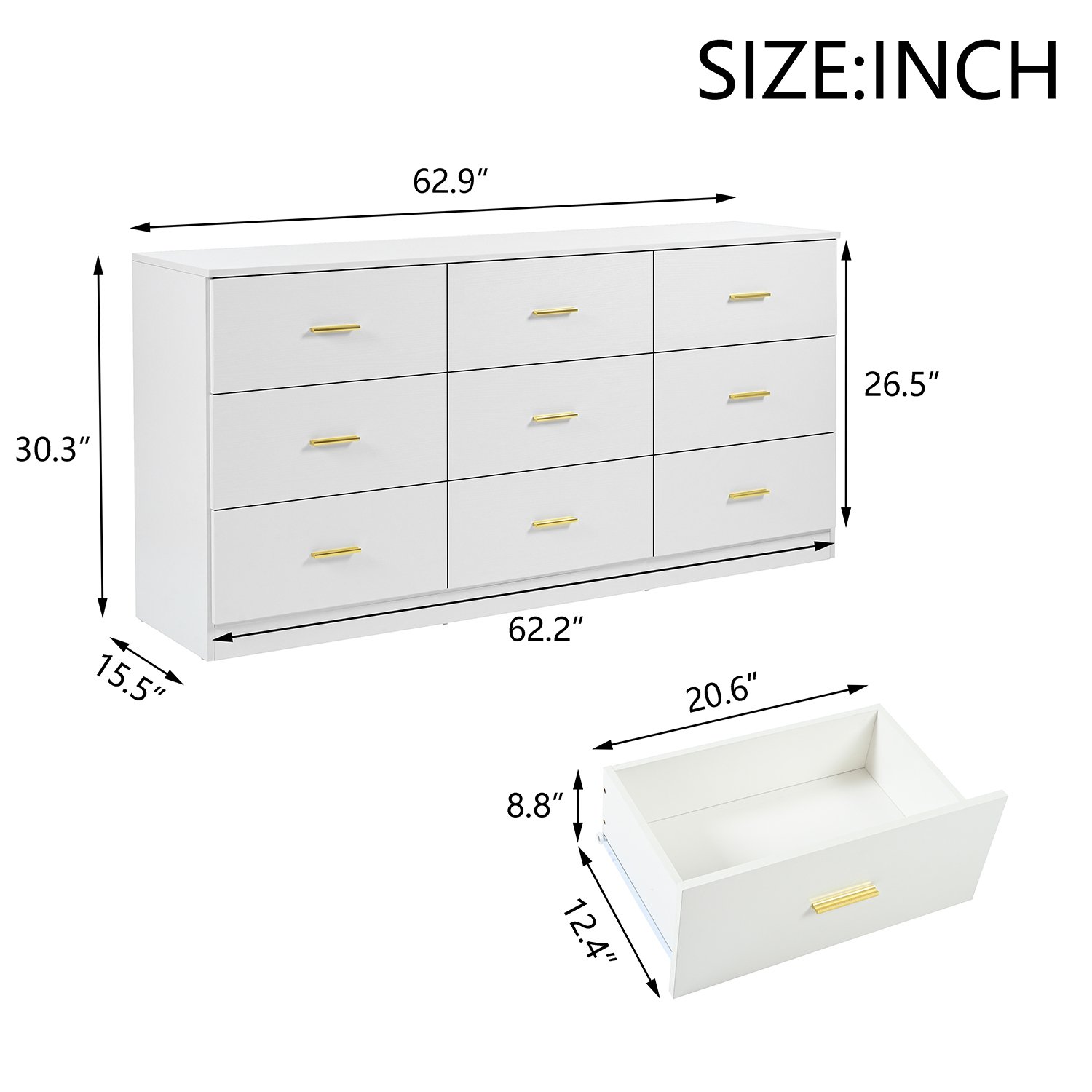 9 Drawer Dresser For Bedroom Ample Storage Wide Chest Of Drawers, Sturdy & Safe - Antique White - Image 3