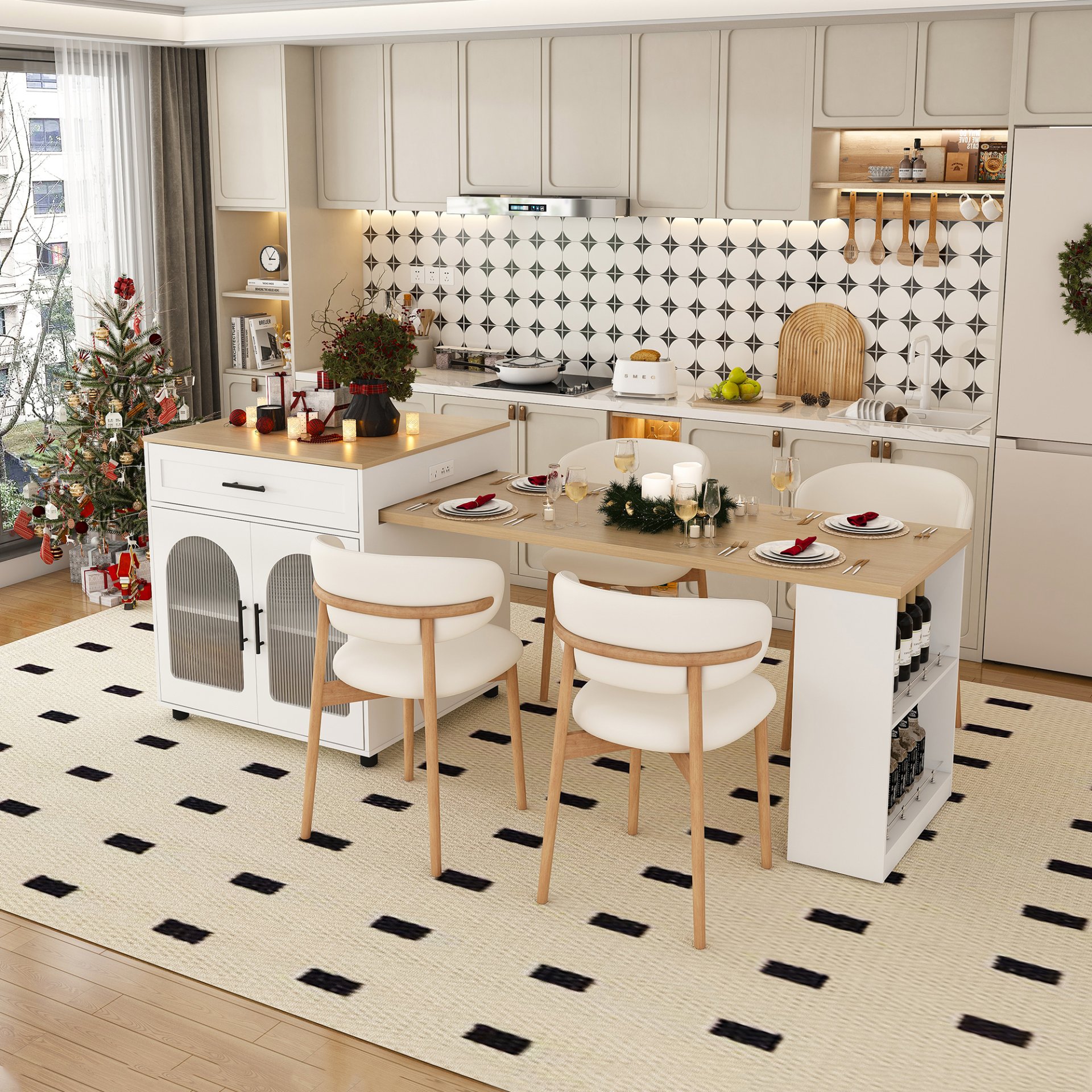 Expandable Kitchen Island With Dining Table - White - Image 4