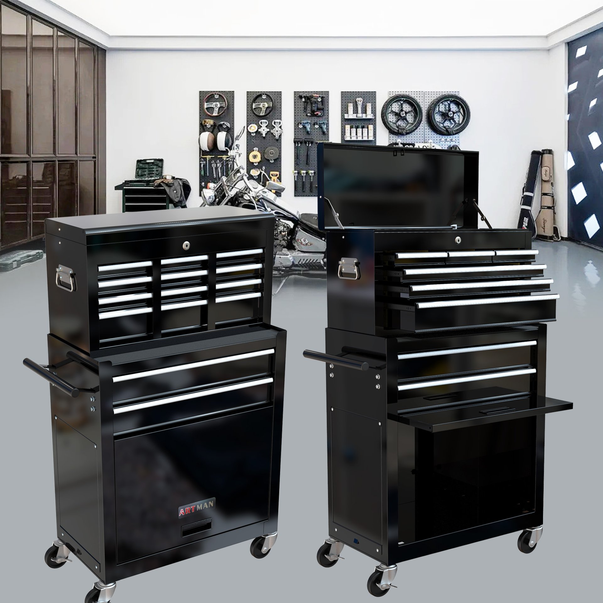 High Capacity Rolling Tool Chest With Wheels And Drawers, 8 Drawer Tool Storage Cabinet - Black - Image 11