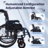 Premium Foldable Transport Wheelchair Frame Double Brakes Adjustable Armrests & Seat Belt Breathable Cushion Anti Backflip 300Lbs Capacity - Black / Blue - Image 6