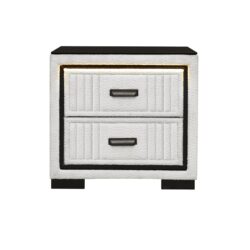 Isaiah - Nightstand With Upholstered Frame, LED Light, Block Feet, Spacious Drawers - White / Black