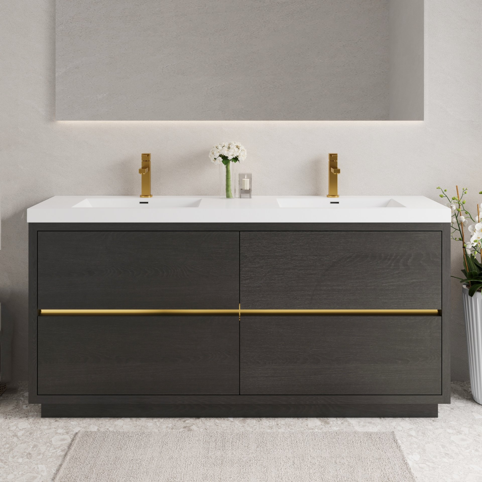 Freestanding Bathroom Vanity With Sink, Bathroom Storage Vanity Cabinet With Stone Resin Countertop And Soft Close Drawers - Espresso - Image 2
