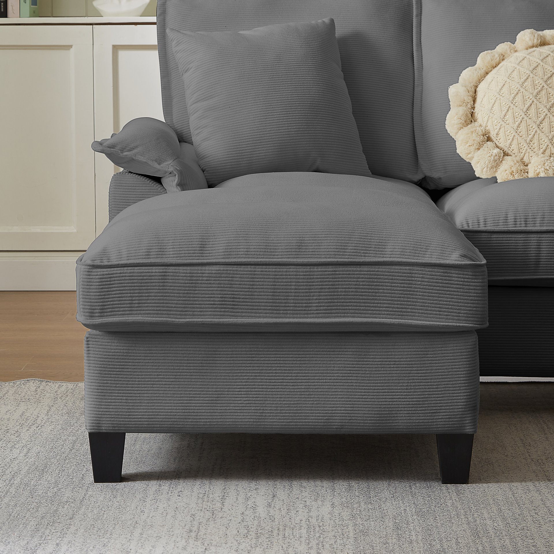 U Shaped Sectional Sofa Bed With Storage, 4 Seater, Features Cup Holders And Soft Foam Cushions - Gray - Image 10