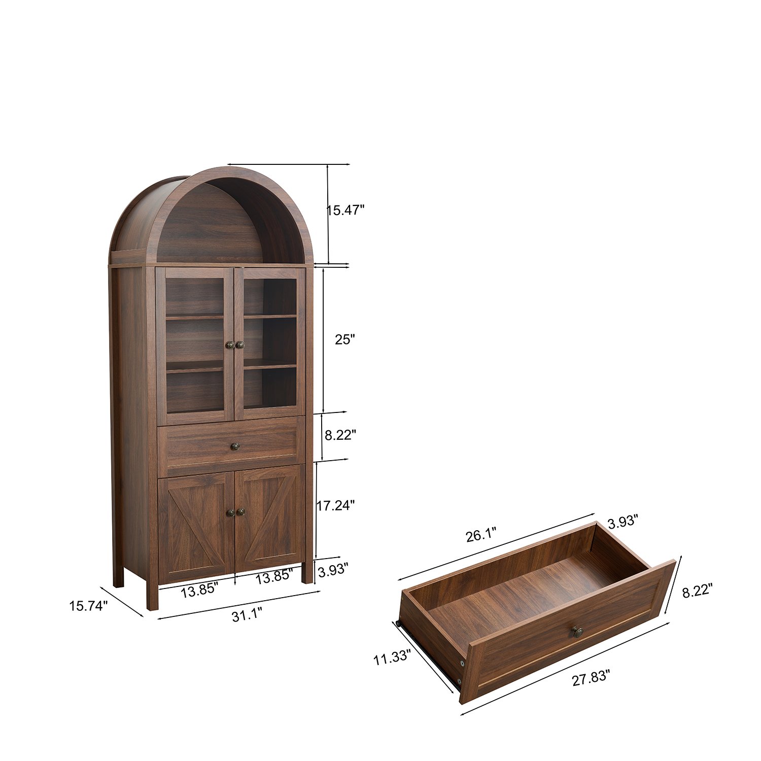 Retro Dome Cabinet With Large Storage Space, High Quality Materials - Walnut / Walnut Brown - Image 3
