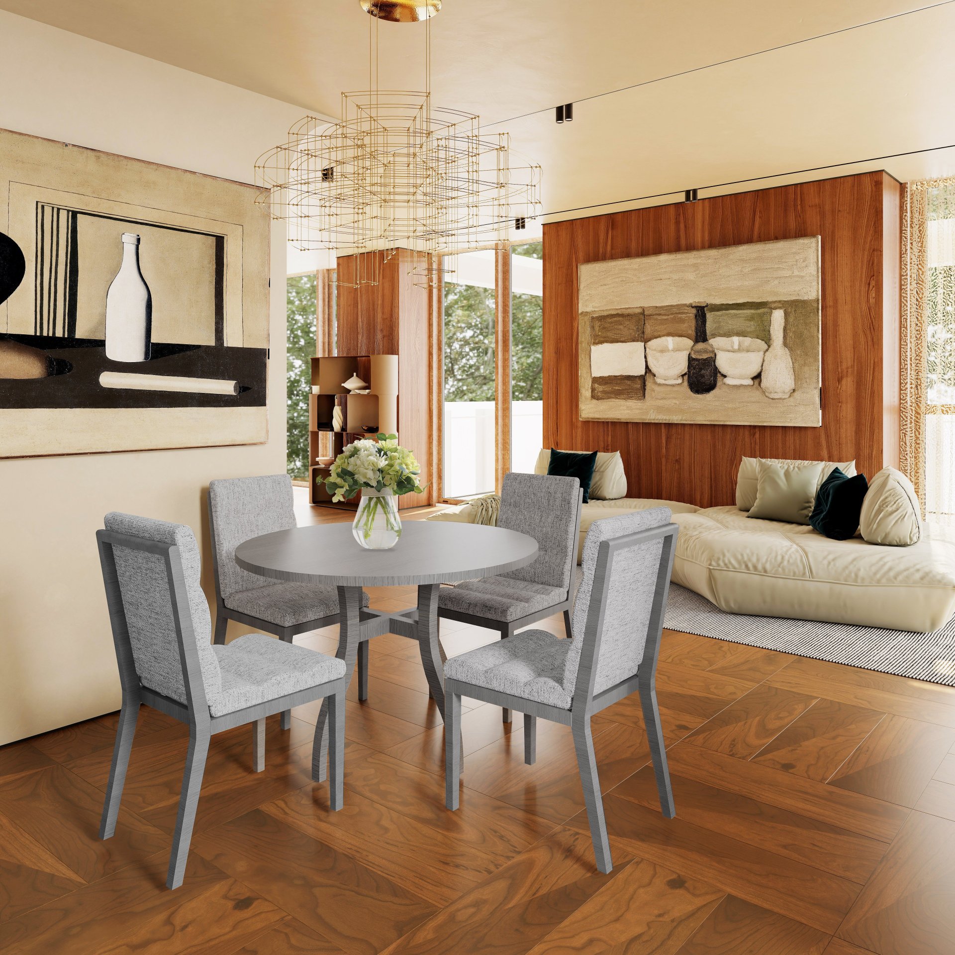 Tufted Upholstery Modern Dining Chairs (Set of 2) Sleek Comfort With Rubber Wood Frame - Gray / Oak - Image 2