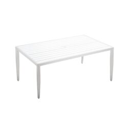 Outdoor Patio 2 Tone Table Top Rectangle Dining Table With Tapered Feet & Umbrella Hole - Matte White / Grayish