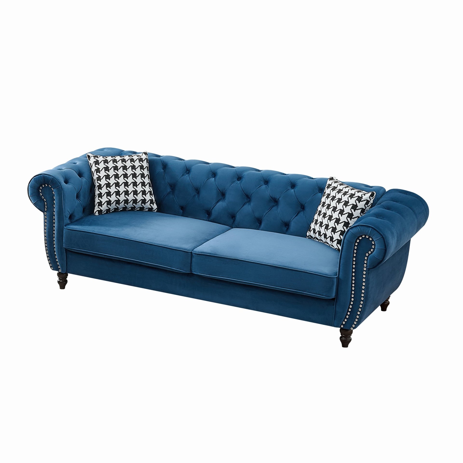 Chesterfield Sofa With Roll Armrest & Nailhead - Blue - Image 12