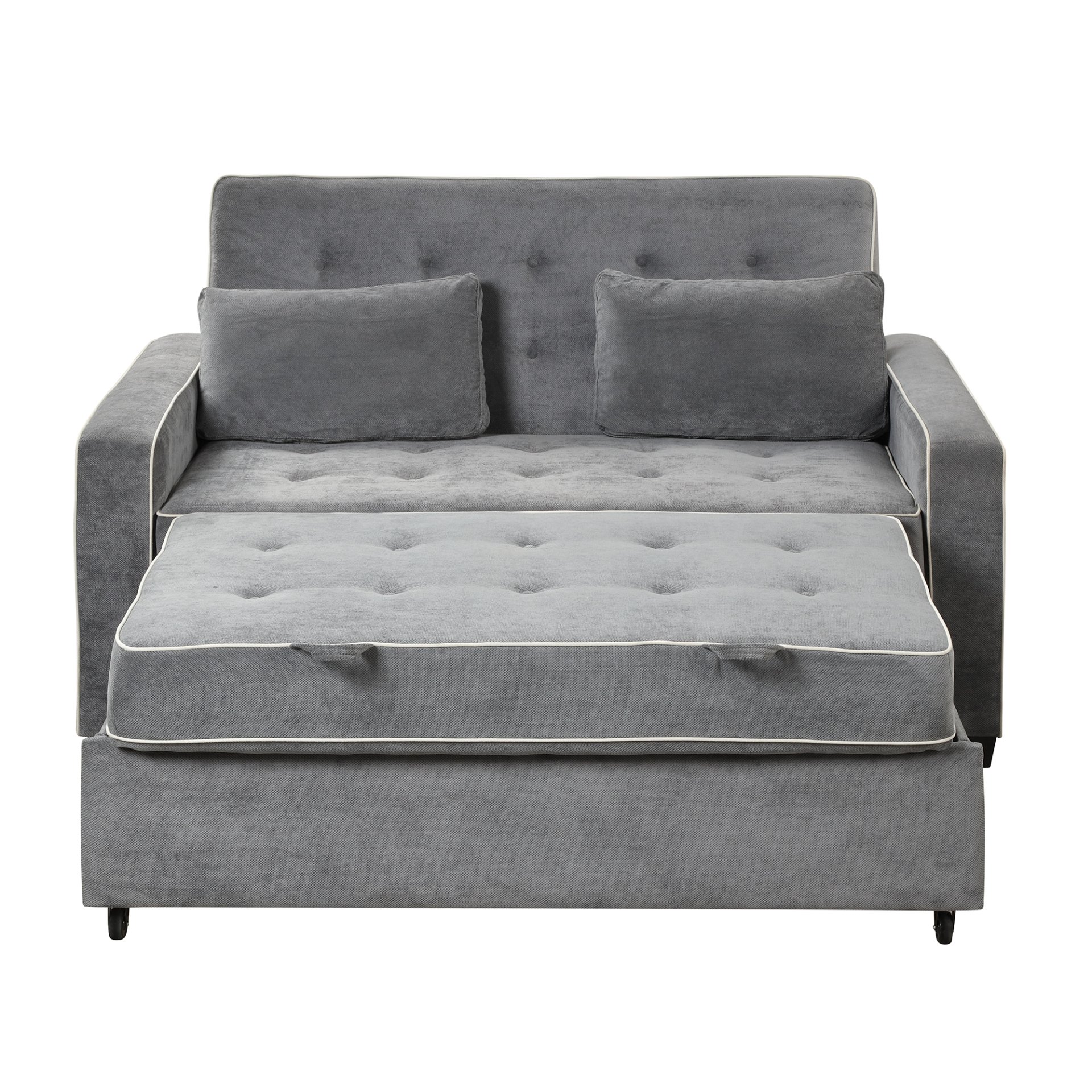 Upholstered Sleeper Bed Sofa With USB Charging, Adjustable Backrest, And Throw Pillows - Charcoal Gray - Image 11