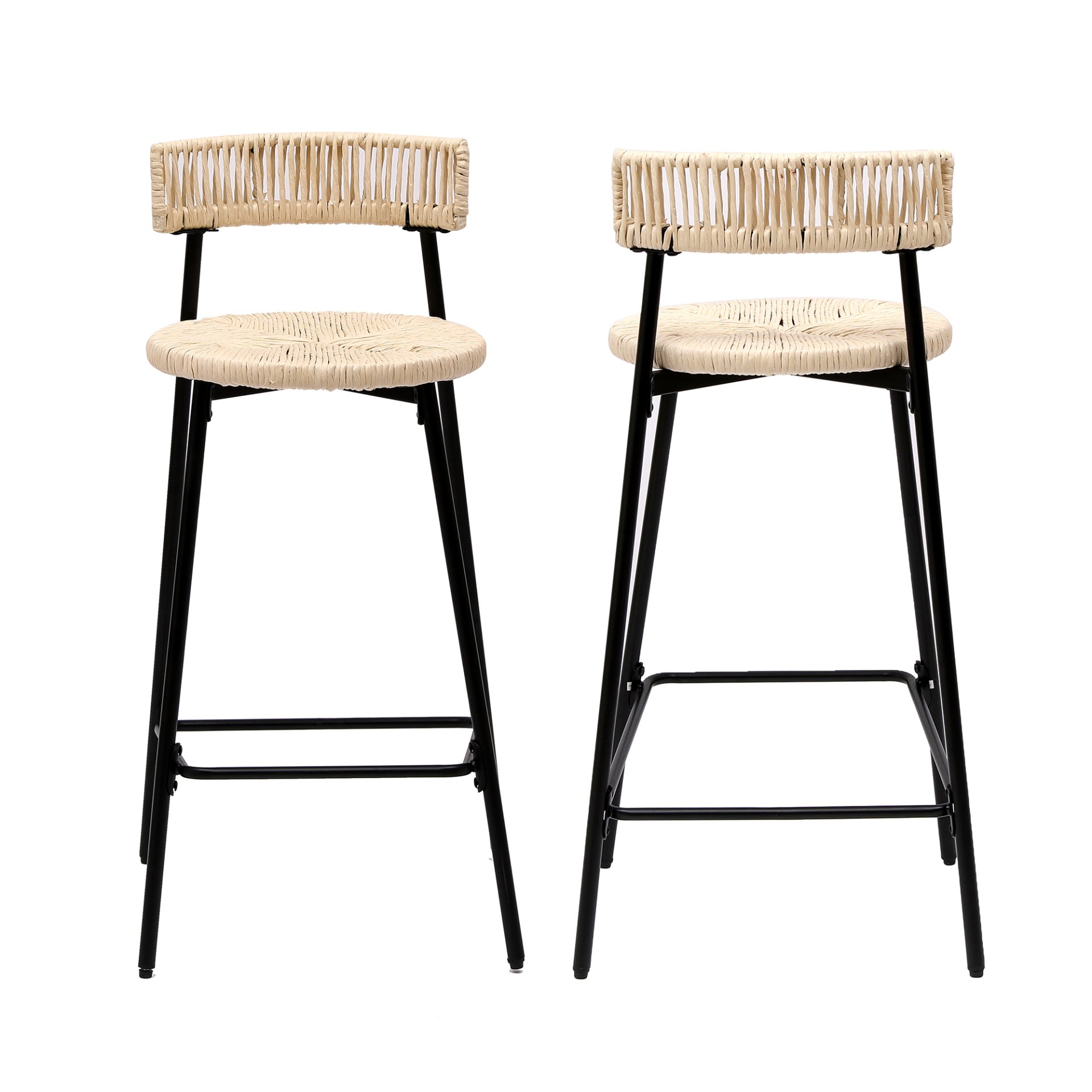 Boho Style Handwoven Paper Rope Counter Stools (Set of 2) - Creamy White - Image 14
