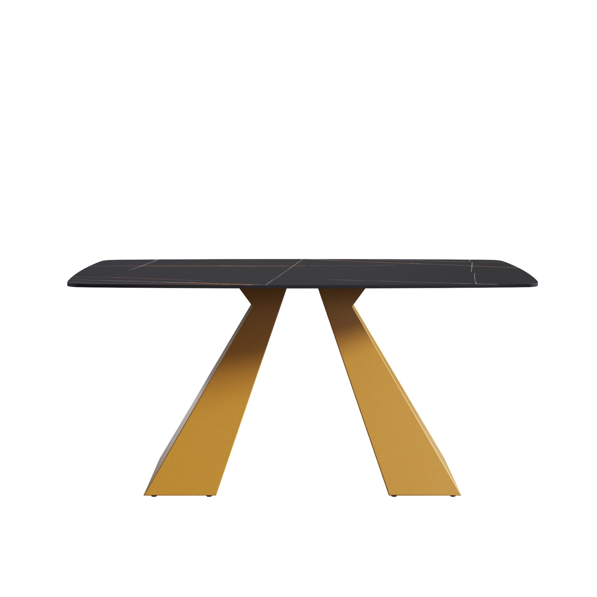 63" Artificial Stone Black Curved Golden Metal Leg Dining Table, 6 People - Black / Gold - Image 5
