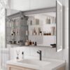 Bathroom Medicine Cabinet With Lights, LED Medicine Cabinet With Mirror, Double Door Lighted Medicine Cabinet With Defogger, Dimmer, Clock & Temp Display, 2 Outlets & USB Ports - Silver - Image 7