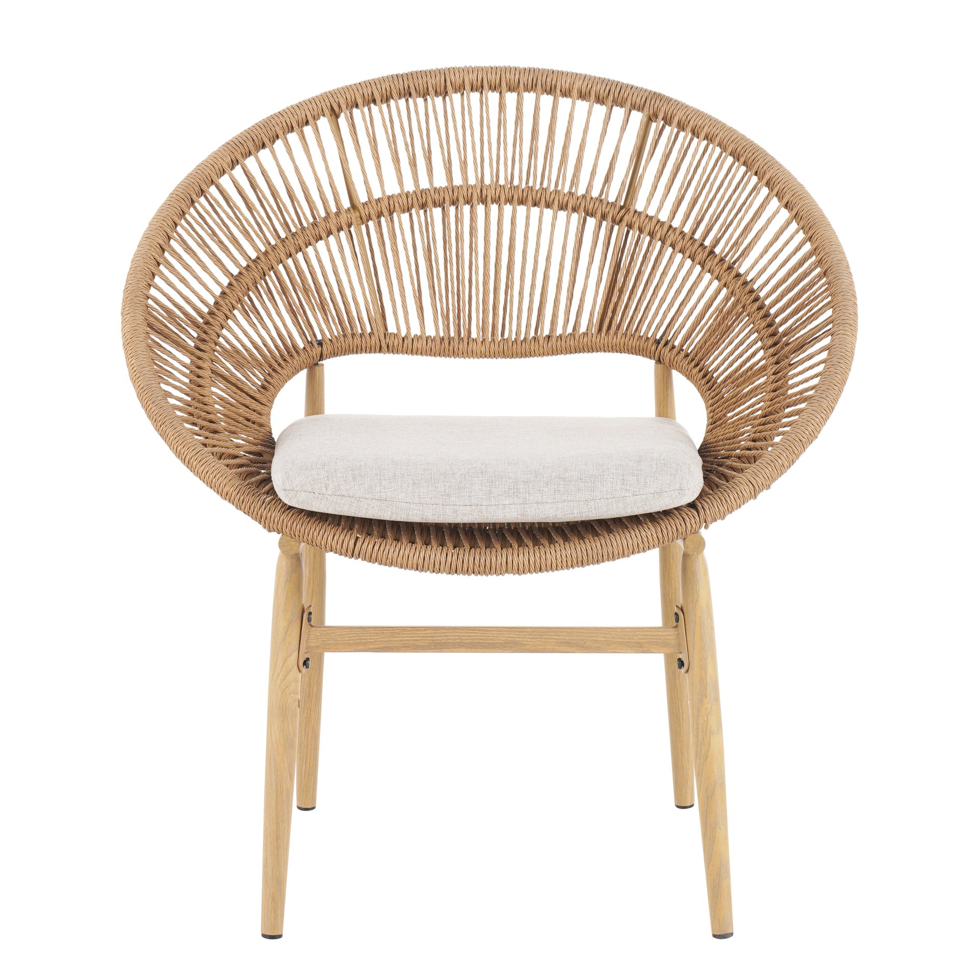 Cyril - Outdoor Wicker Papasan Style Dining Chair (Set of 2) - Beige / Light Brown / Teak - Image 5