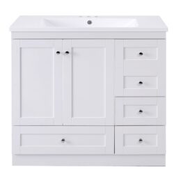 Shaker Style Free Standing Bathroom Vanity Cabinet With Sink, 4 Soft Close Drawers And 2 Soft Close Doors - White