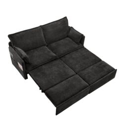 Pull Out Sofa Bed, 3 In 1 Corduroy Convertible Sleeper Sofa Couch, Side Storage, And USB / C Type Charging Ports Chair For Living Room - Black