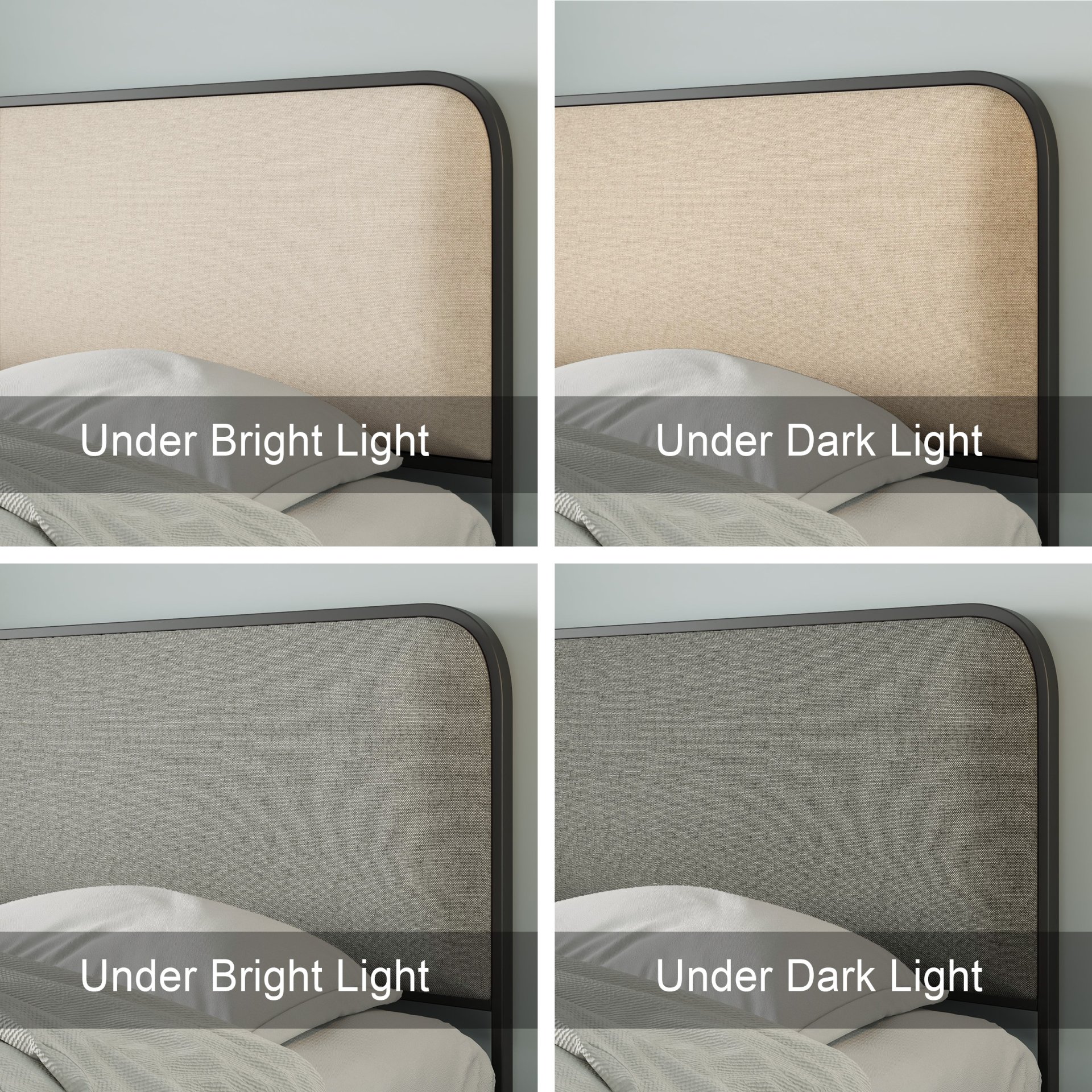 Modern Metal Bed Frame With Curved Upholstered Headboard And Footboard Bed With 4 Storage Drawers, Heavy Duty Metal Slats, Queen Size - Beige - Image 2