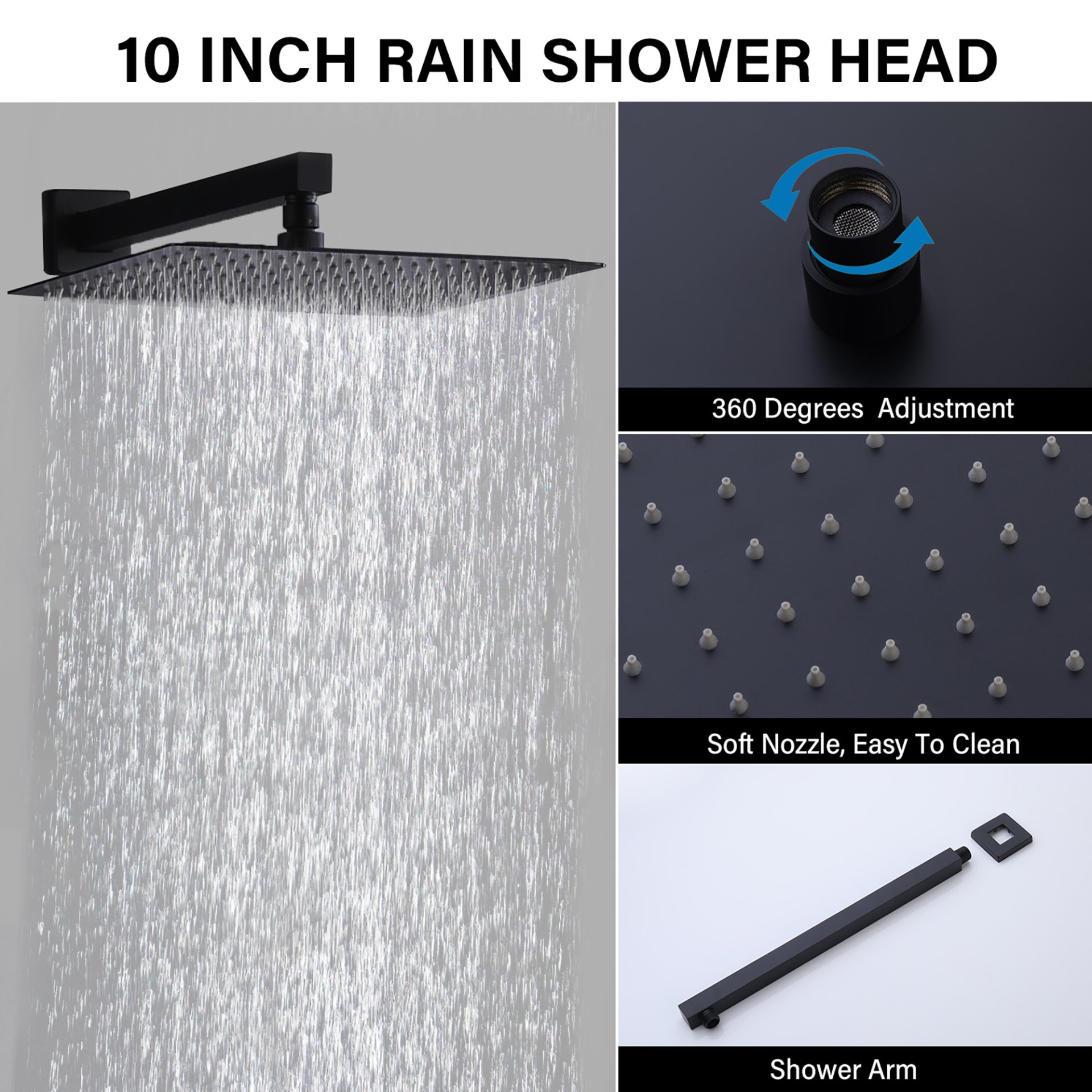 Modern Black Shower Faucet Set Rainfall System With 10" Shower Head And Handheld Combo Stainless Steel - Matte Black - Image 4