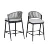 Outdoor Counter Height Metal Frame Counter Stools With Scallop Shaped Backrest & Water Resistant Cushions (Set of 2) - Matte Black - Image 6
