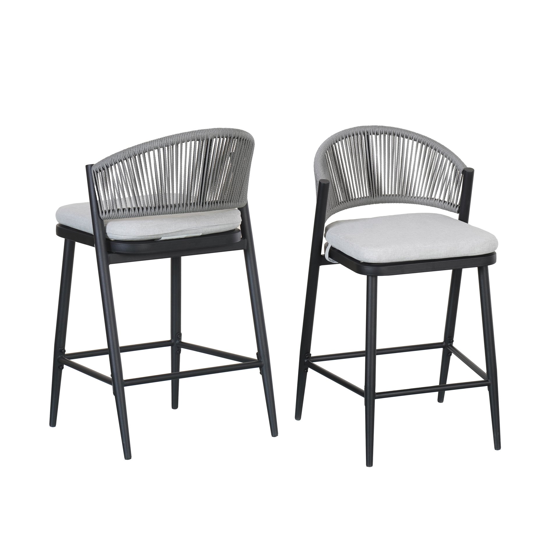 Outdoor Counter Height Metal Frame Counter Stools With Scallop Shaped Backrest & Water Resistant Cushions (Set of 2) - Matte Black - Image 6