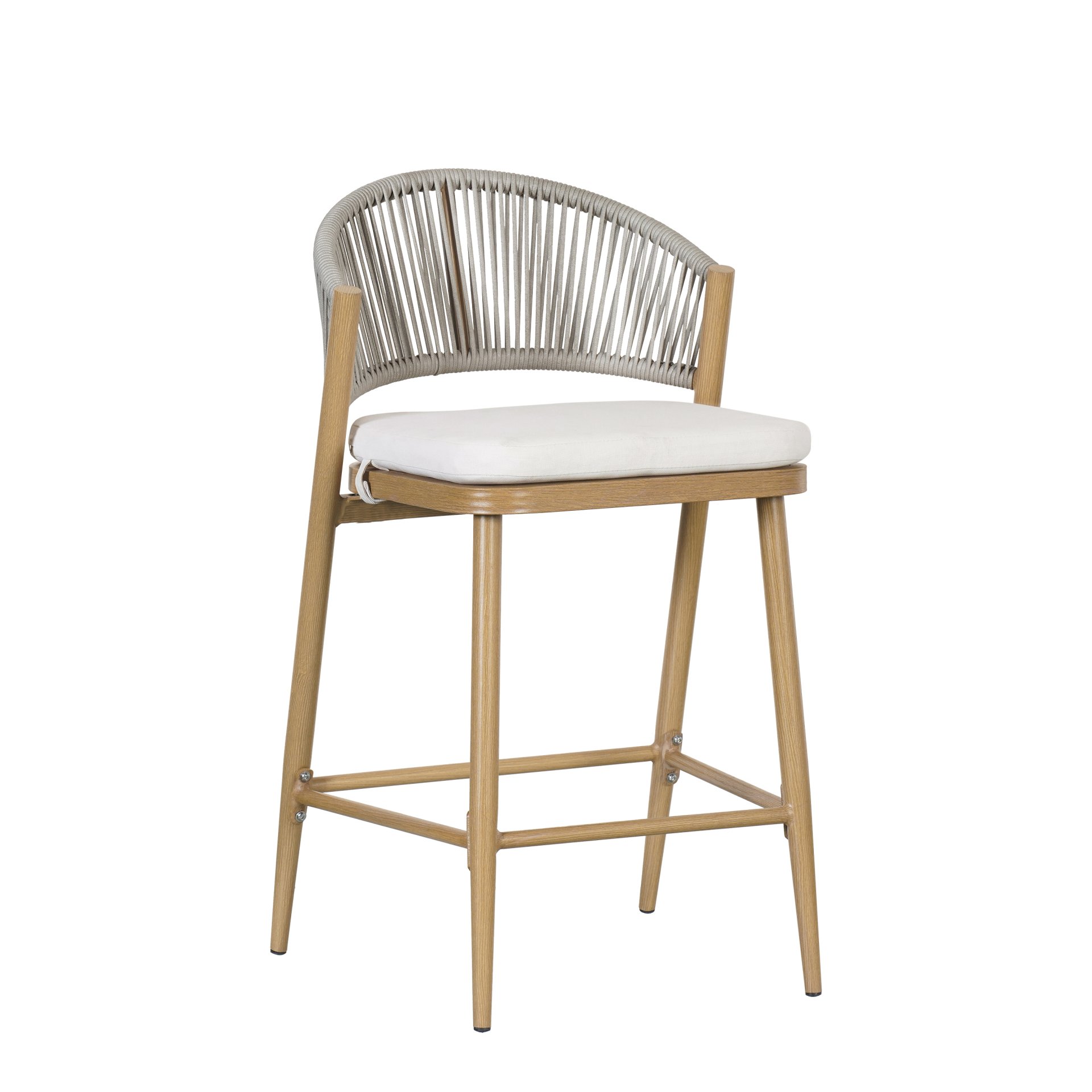 Outdoor Counter Height Aluminum Frame Counter Stools With Scallop Shaped Backrest & Water Resistant Cushions (Set of 2) - Maple - Image 15