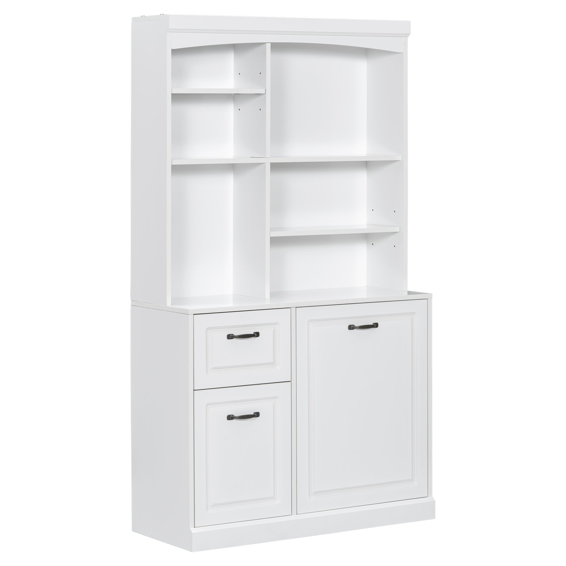 Bathroom Storage Cabinet With Tilt Out Hamper, Tall Free Standing Organizer With Drawers & Adjustable Shelves, Linen Tower With Steel Handles - White - Image 11