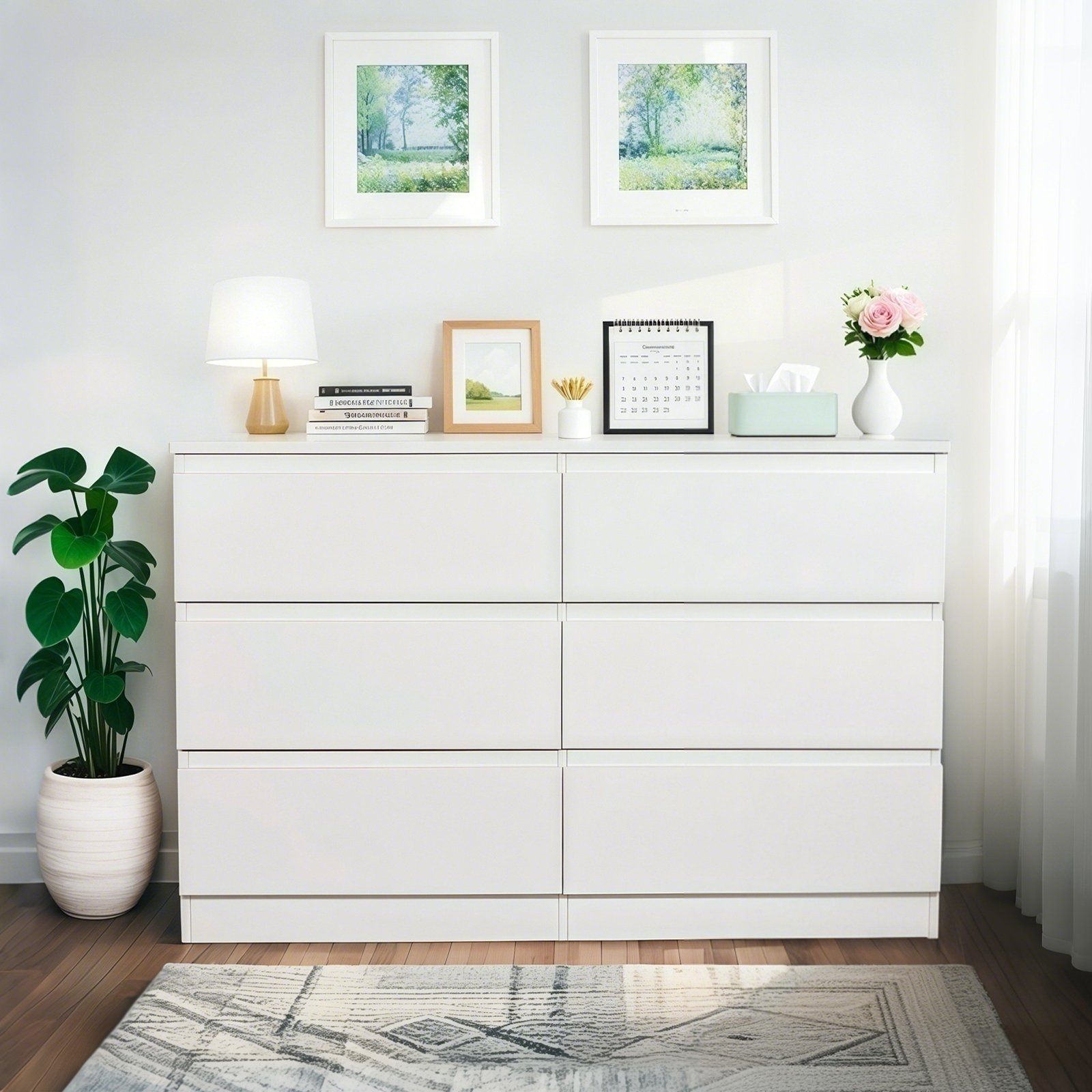 Modern 6 Drawer Dresser With Spacious Countertop And Concealed Handles, Storage Cabinet For Bedroom And Living Room - White - Image 2