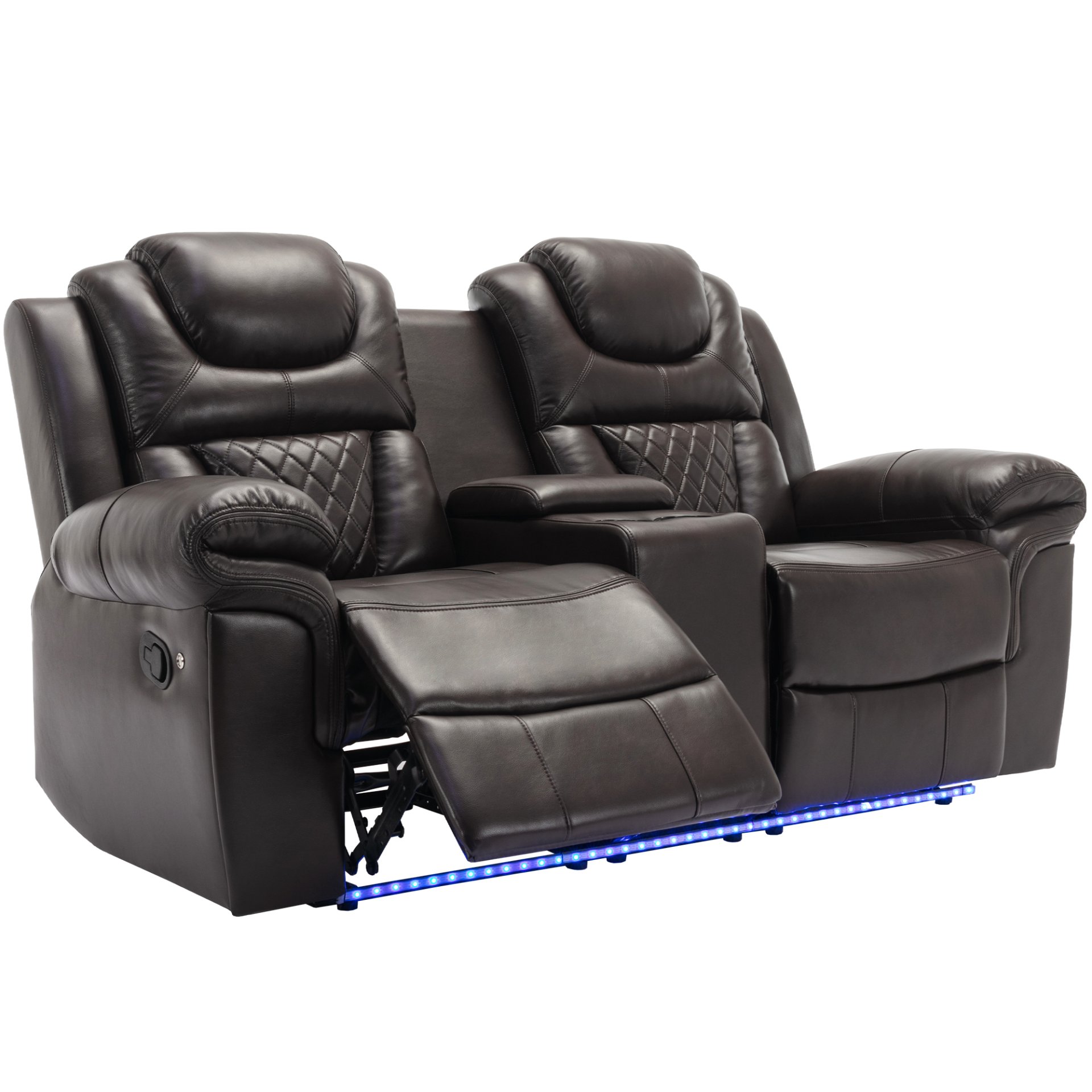 3 Pieces Recliner Sofa Sets Home Theater Seating Manual Recliner Chair With Center Console And Led Light Strip For Living Room - Brown - Image 18
