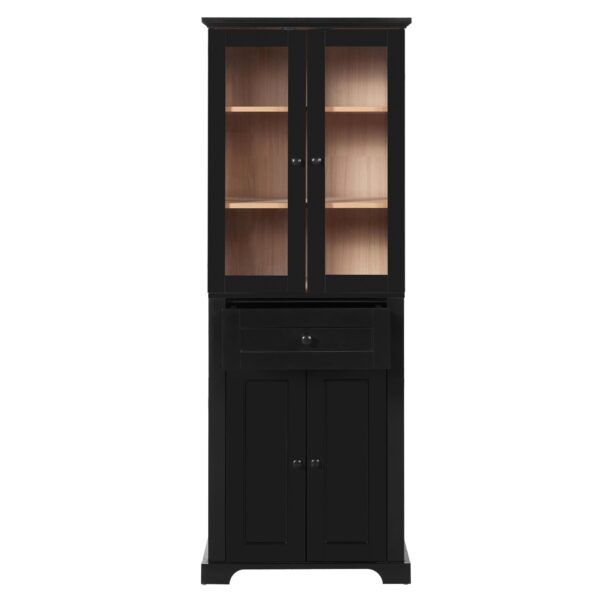 Bathroom Storage Cabinet, Adjustable Shelves & Drawer, Freestanding Linen Tower - Black