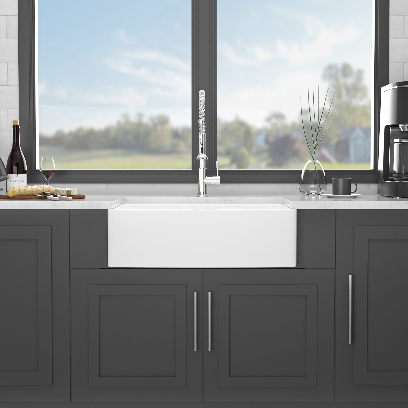 Classic Ceramic Farmhouse Sink Workstation 33" Single Bowl With Durable - White - Image 6